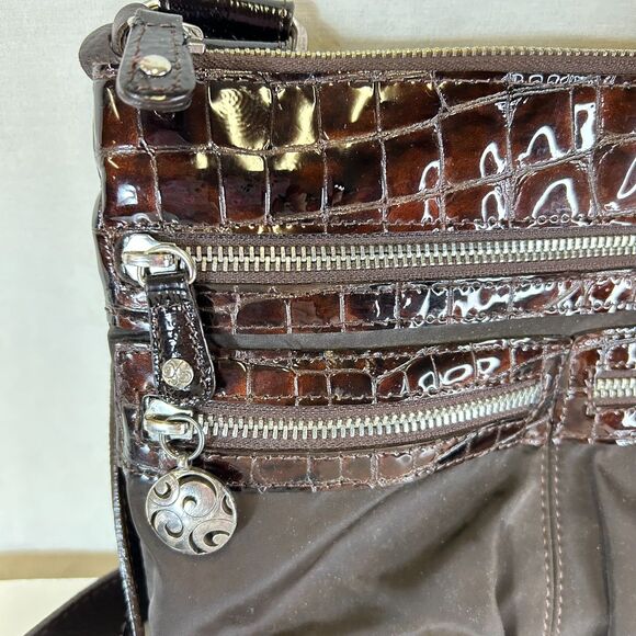 Brighton Go Go Slim Brown Croco Leather Black Nylon Crossbody Bag - Picture 4 of 16